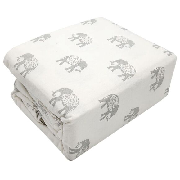 BIBB Home Twin Size Ivory Cotton Flannel Sheet Set of 3pc With Gray Elephants - Picture 10 of 16